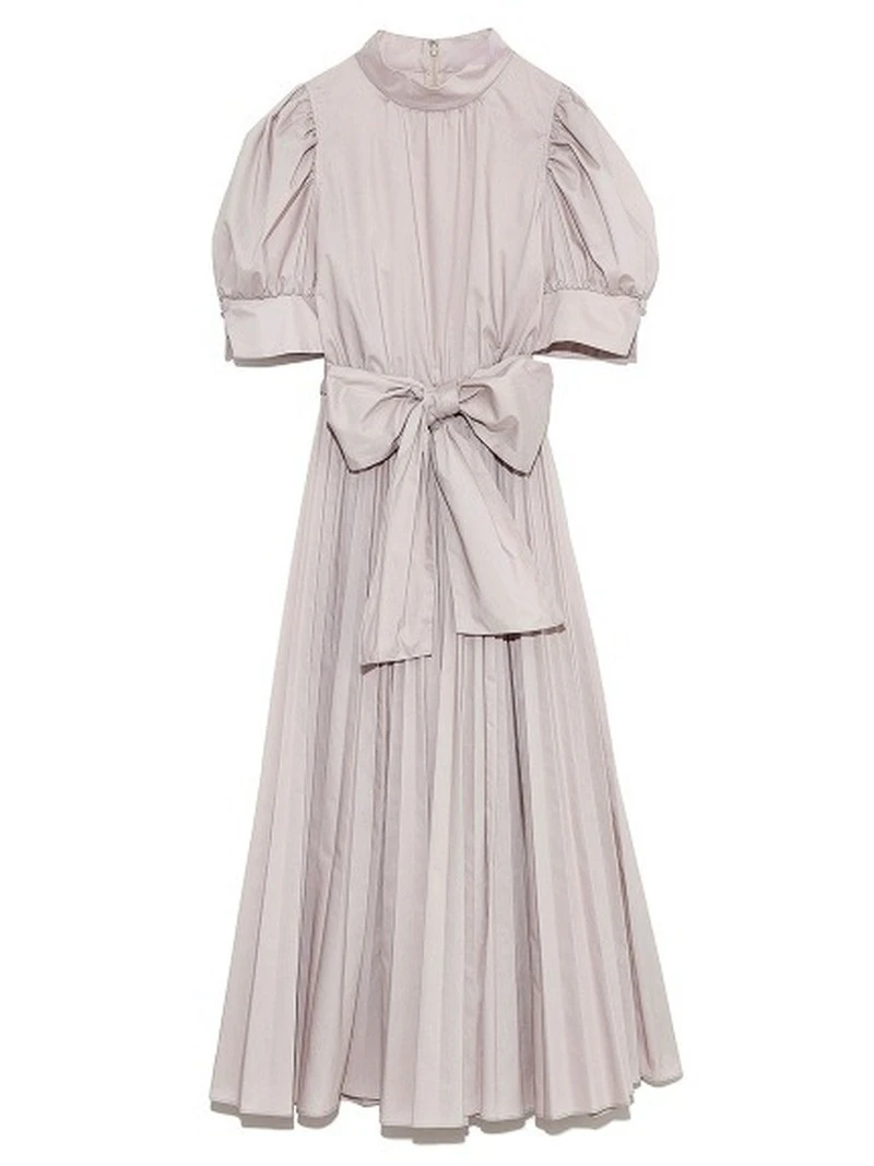 

Sweet Puff Short Sleeve Pleated Dresses for Women 2021 Chic Bow Design Summer Dress New Stand Collar Bandage Vestidos Mujer