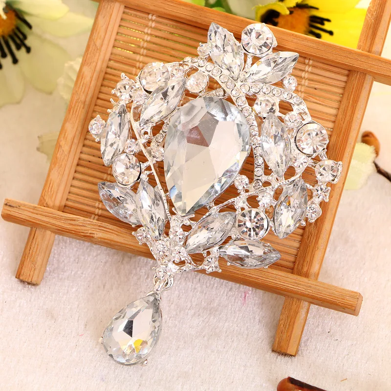 Высококачественная брошь для невесты блестящая стеклянная стразы цветок