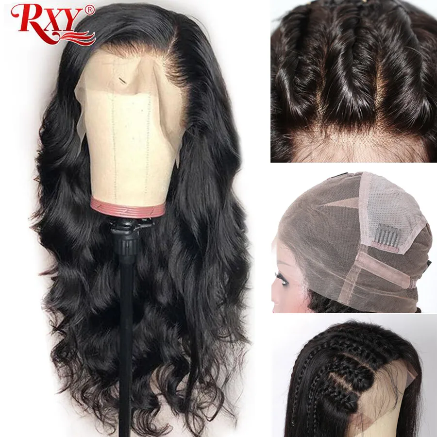 RXY Glueless полные парики шнурка для черных женщин предварительно сорвал полный парик человеческих волос шнурка с волосами младенца бразильские волосы тела волна парик Remy