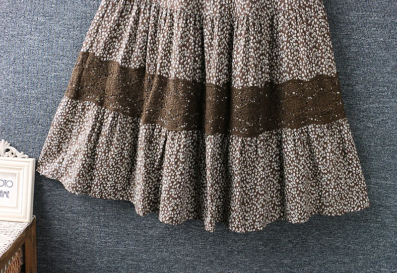 

2021 New Spring Women Skirt Japan Style Fresh Elastic Waist Lace Cotton linen Floral Print Skirt Women