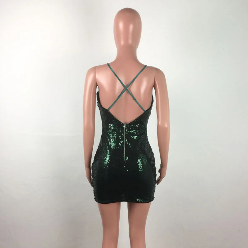 

Party Dresses Woman Bling Fashion Clubwear Low Cut Backless Soft Summer Dress Solid Color Sleeveless Tight Buttocks Mini Dress