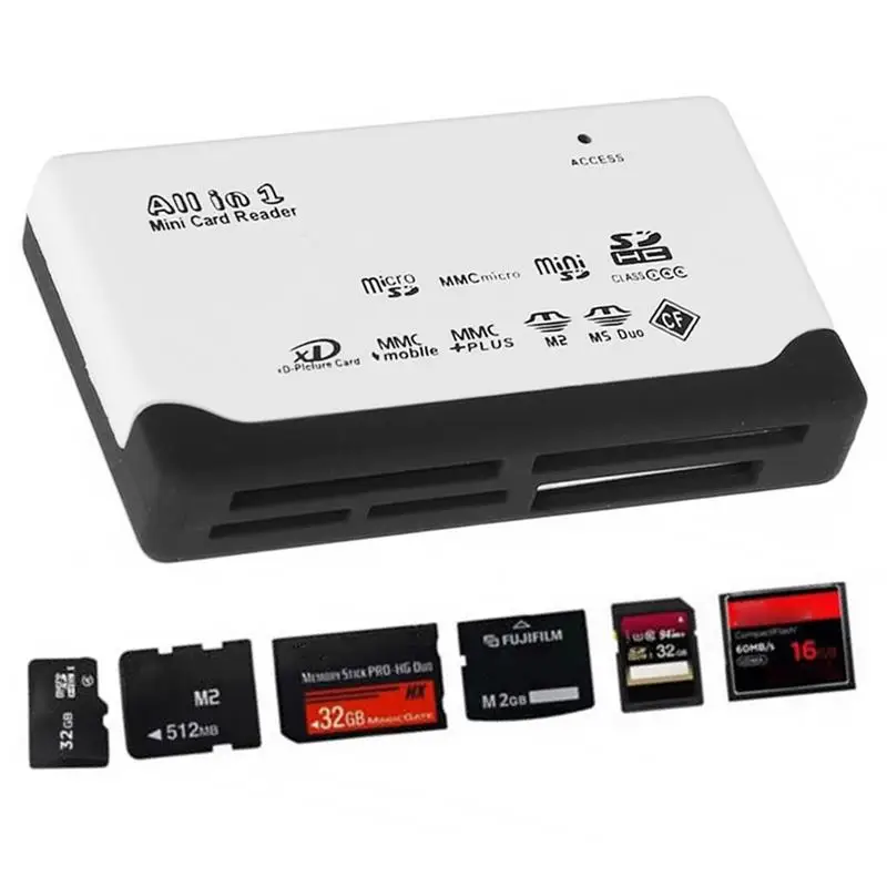 

Card Reader USB 2.0 TF Memory Card Reader Fast Data Transmission All In One Card Reader Support TF CF SD Mini SD MS XD white