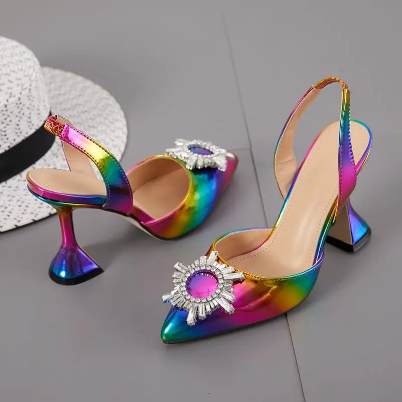 2020 New Pointed Crystal Sunflower Wine Glass with Ultra-High Heels Color Sandals for Women
