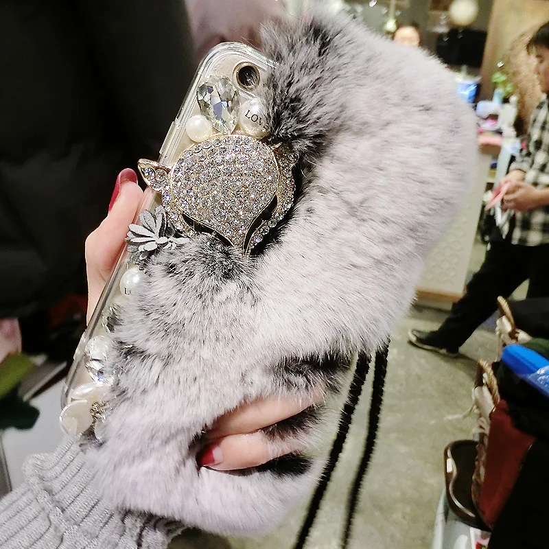 

Luxury Cute Fur Fluffy Diamond Phone Case For HUAWEI P30 Pro Lite Bumper Nova 4e Magnetic Glitter DIY Silicone Leopard Cover