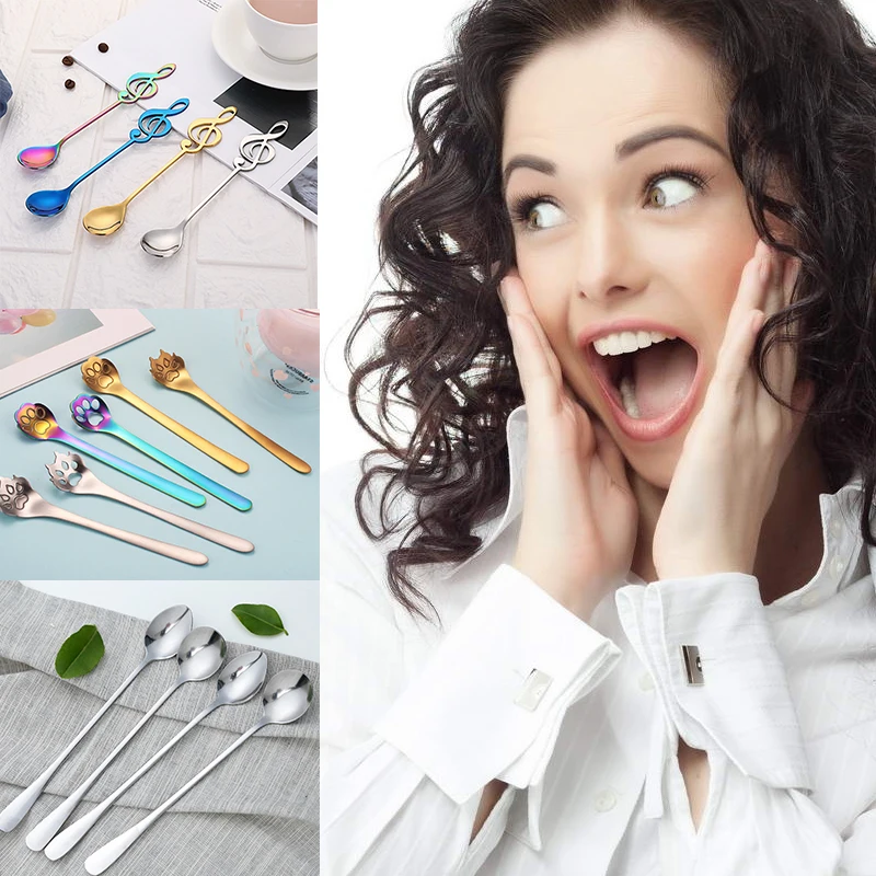 Красочная ложка для кофе и чая из нержавеющей стали музыкальная гитара заметок