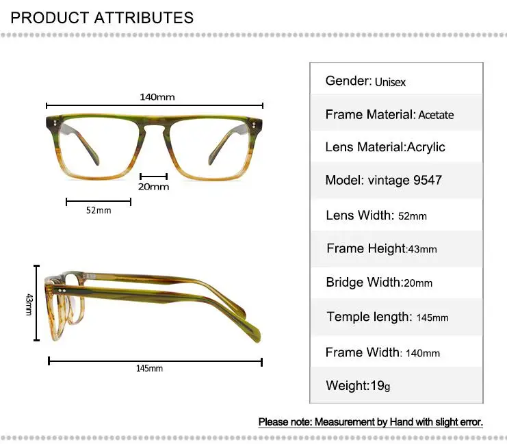 

Retro Handmade Square Acetate Glasses Unisex Prescription Lens Optical Eyewear Goggle Anti-fatigue Presbyopia Reading Eyeglasses