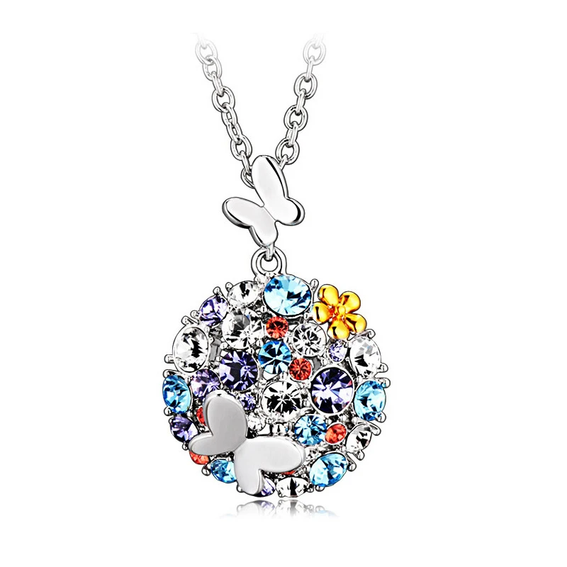 

Brilliant Crystal Butterfly Pendant Female Korean Colorful Butterfly Charm Choker Necklaces Fashion Vintage Jewelry For Women