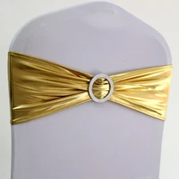 10pcs or 50pcs metallic gold silver stretch spandex chair sash band lycra wedding chair bow tie for hotel banquet decoration