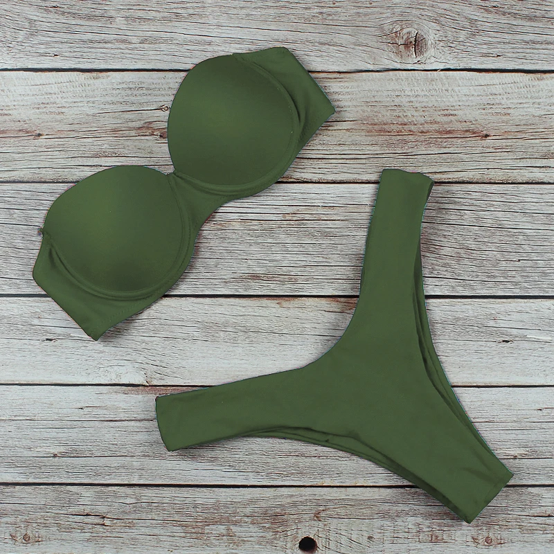 Бикини пуш-ап 2021 женский купальник однотонный комплект бикини с леопардовым