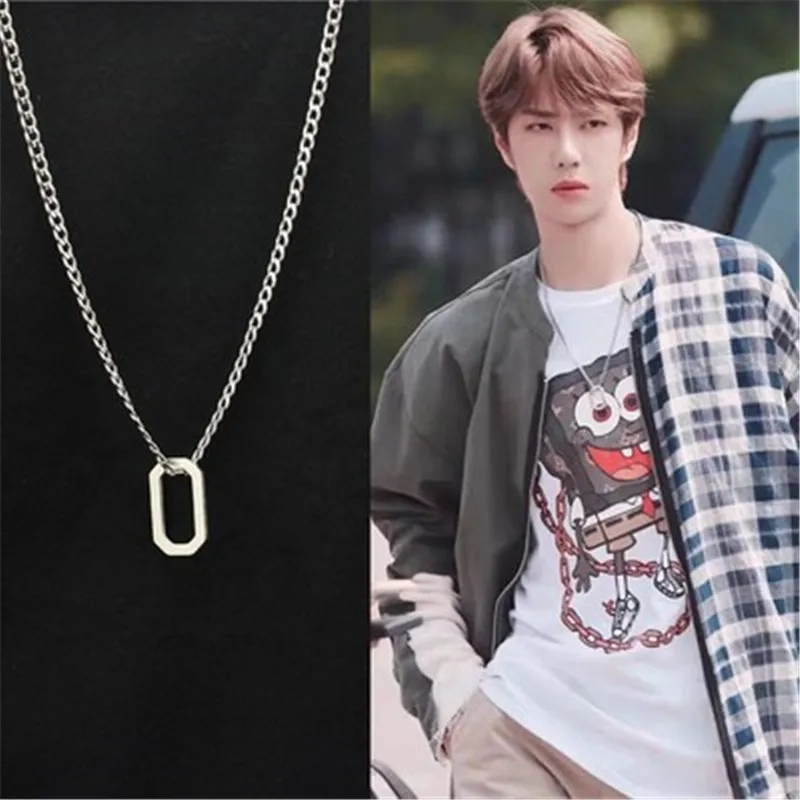 

2021 New Hip-Hop Personality Wild Trendy Photo Frame Pendant Wang Yibo The Same Paragraph Ins Cold Wind Necklace