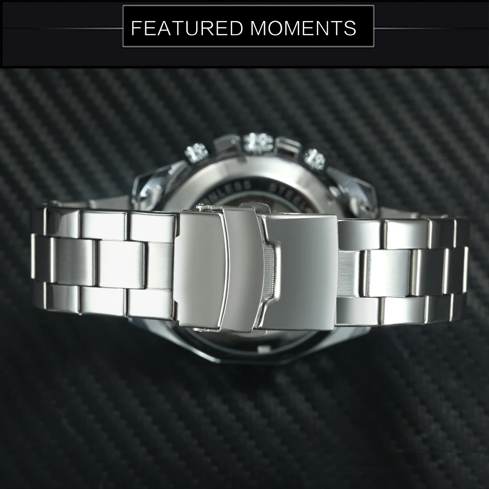 FORSINING механические часы Роскошные automatic Tourbillon Нержавеющая сталь ремешок Скелет для мужчин Солнце Луна фазы