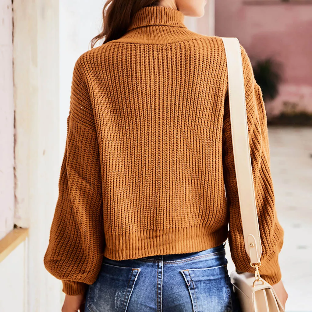 Женский офисный женский свитер крупной вязки с длинными рукавами водолазка