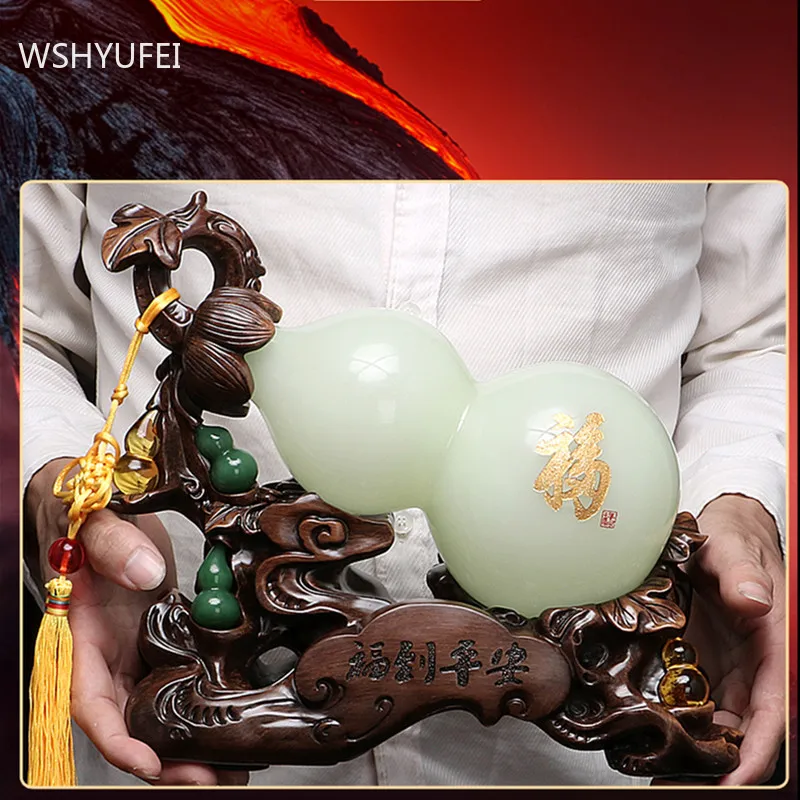 Fengshui Lucky Money Gourd Shape Liuli Modern Style Statue Home Decor Office Ornament Living Room Opening Gifts Present Crafts | Дом и сад