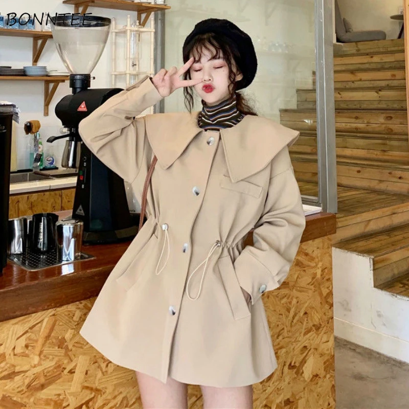 Женские Тренч тонкий регулируемый пояс с воротником в стиле Питер Пэн Милая