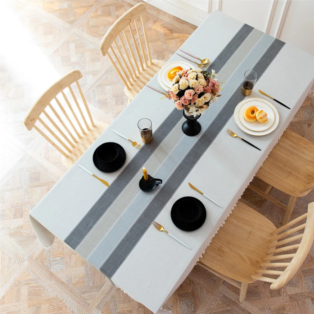 Клетчатая декоративная льняная скатерть с кисточками водонепроницаемая