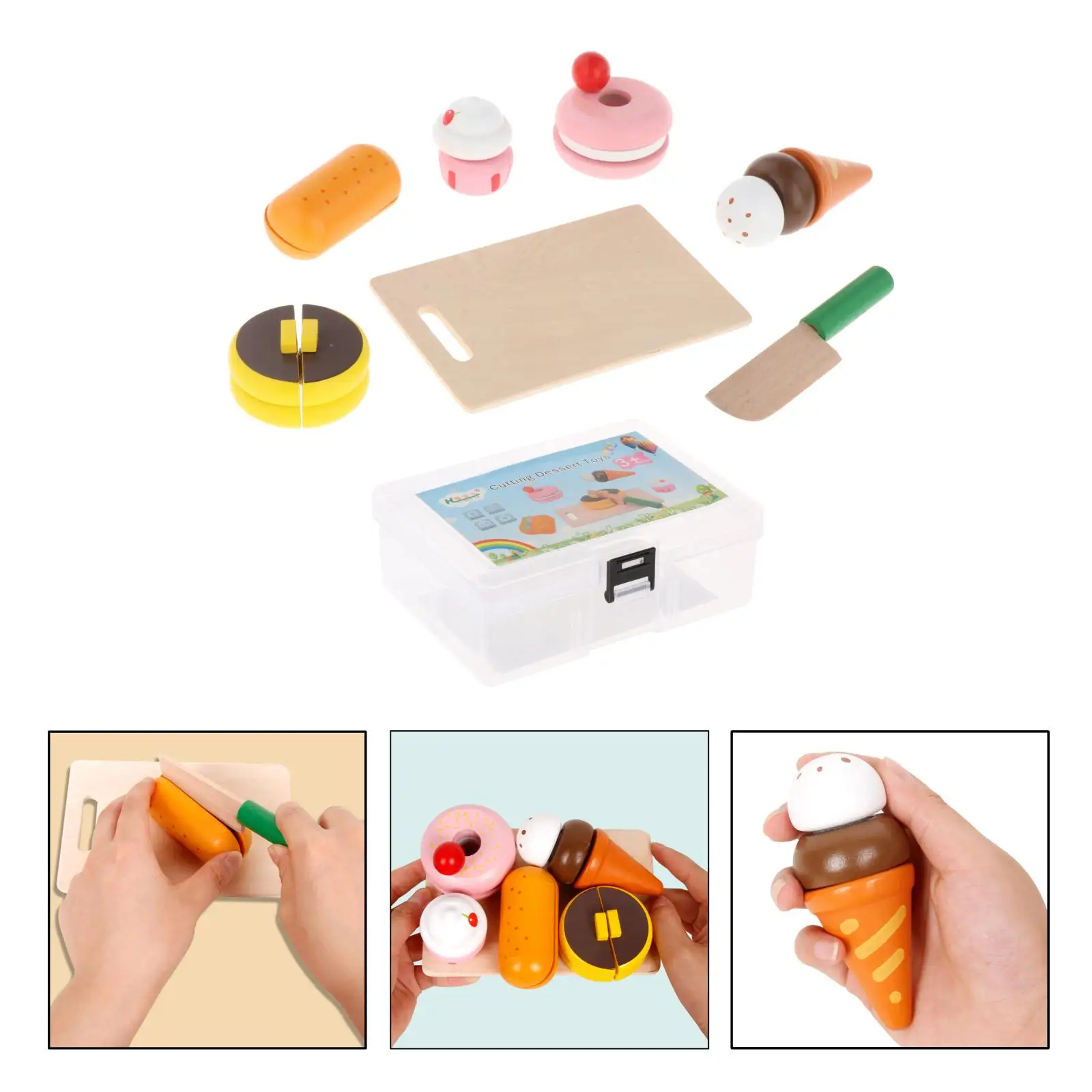 

Kids DIY Pretend Play Dessert Toy Wood Cake Ice Cream Food Donuts Hot Dog Set No BPA Indoor Outdoor Game Toys for Children