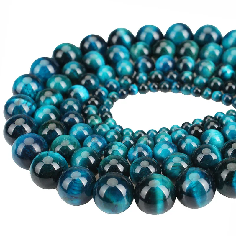 Бусины из натурального камня с кислотным синим цирконием и тигриным глазом