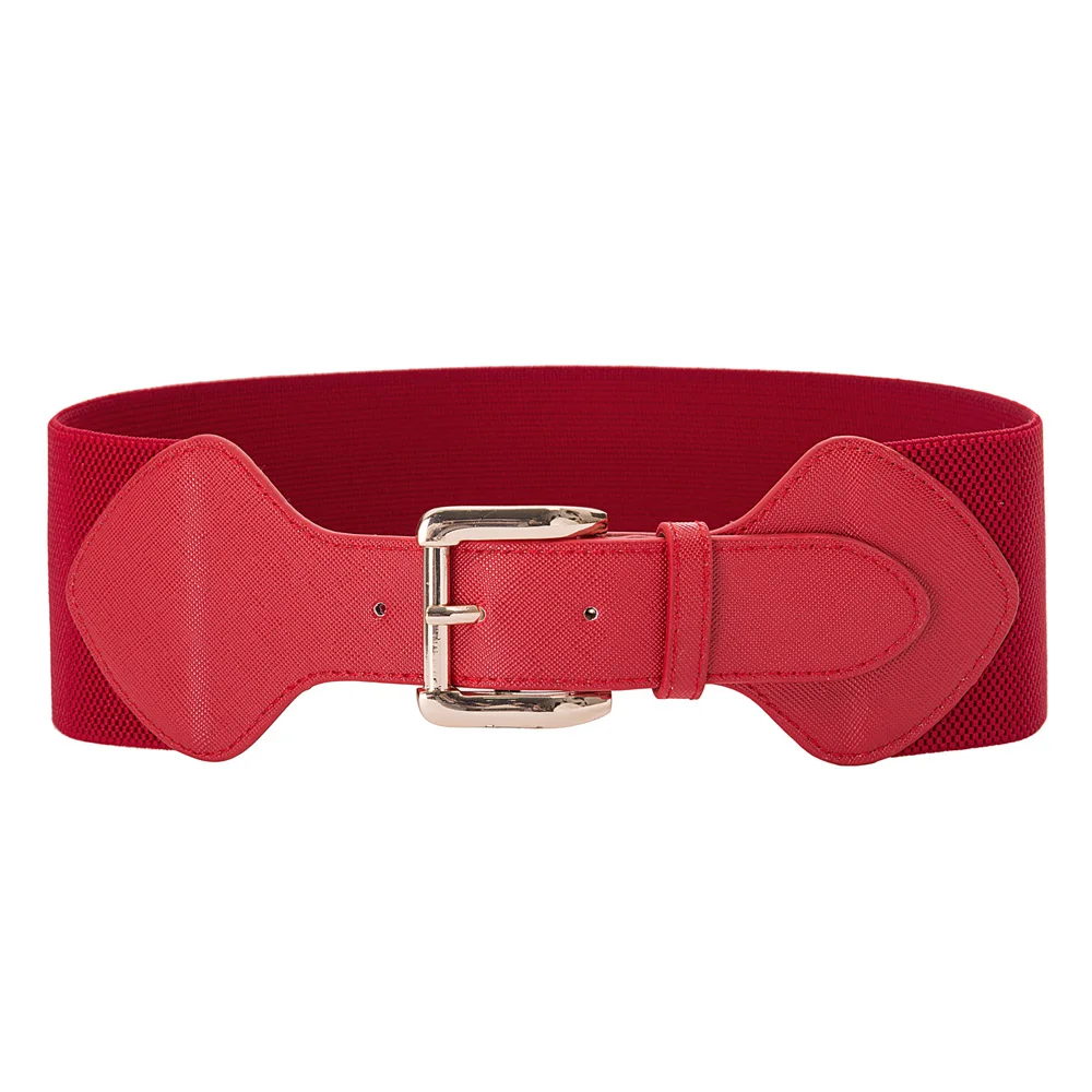 

Womens 7.5cm Wide Classic Buckle Stretchy Elastic Waist Belt Waistband