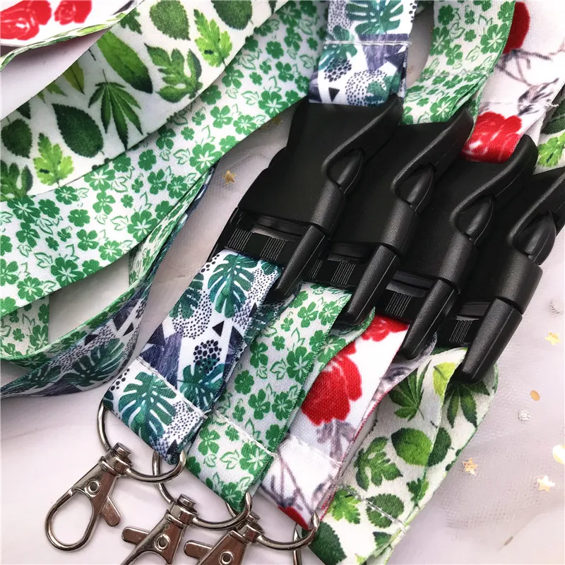 Ремешок на шею с изображением свежих цветов и листьев нейлоновый широкий