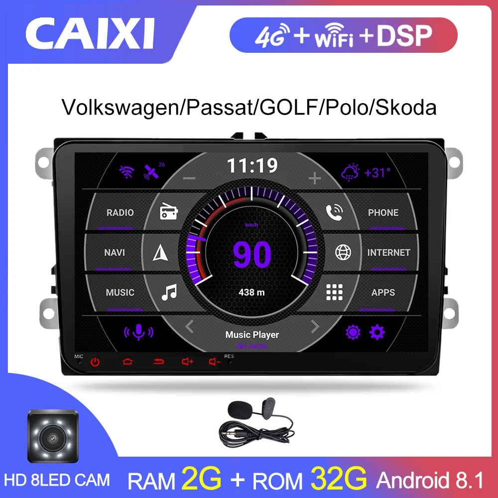 2 Din радио автомобиль Android 8,1 gps Мультимедиа для Volkswagen Skoda Octavia Golf 5 6 touran passat B6 Polo Tiguan Yeti Rapid Bora