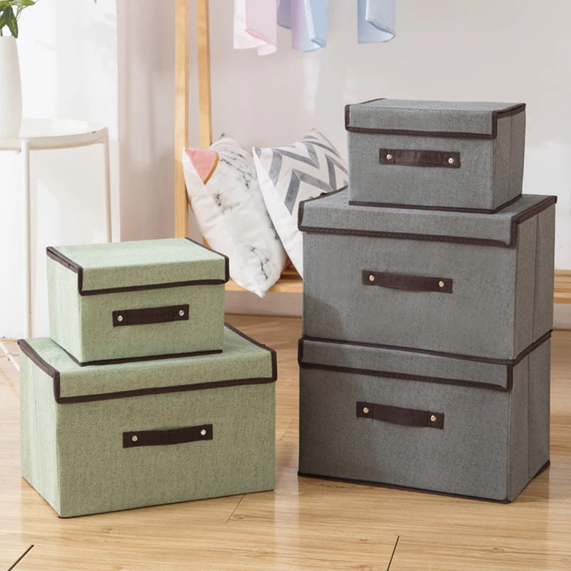 

Washable Non-woven Foldable Storage Box with Lid Portable Dustproof Clothing Debris Storage Box Bin Toy Organizer Storage Basket