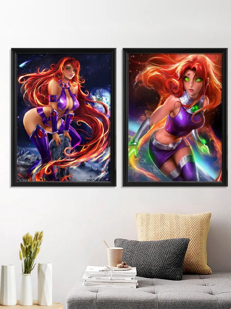 

Starfire DC Kawaii мультфильм сексуальная обнаженная девушка аниме плакат принты домашний декор искусство Шелковое украшение комнаты стены