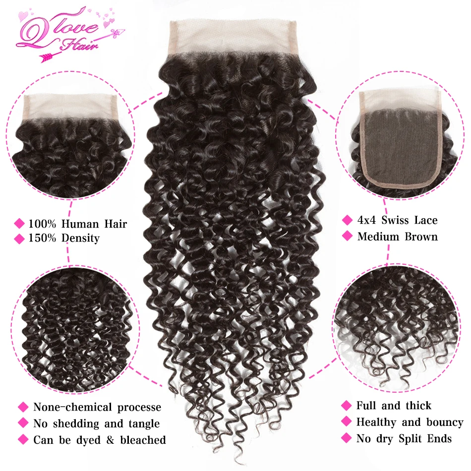 Queen love Hair 5 шт./лот малазийские кудрявые вьющиеся пряди 4 пряди с закрытием человеческие волосы пряди с закрытием волосы remy