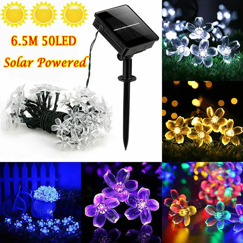 

50 LED Solar Powered Flower Light String Outdoor Party Fairy Decor Lamp Garden Decorative Lights Colorful Lighting