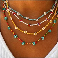 new korea lovely daisy flowers colorful bead chain necklace charm statement short choker necklace for women vacation jewelry