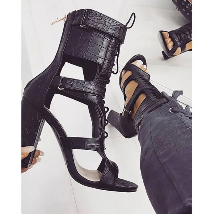 

Gladiator Sandals Women Snake Cross-tied Thick Heel Shoes 2021 Summer New Europe United Sexy Sandals Female Plus Size 43