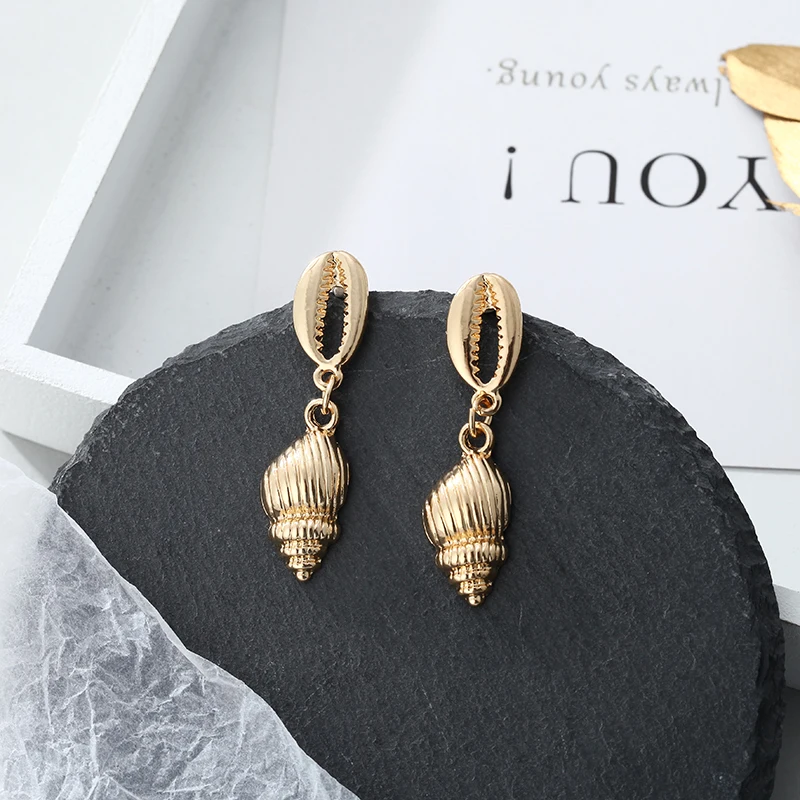 2019 корейская мода раковины пляжные серьги заявление Уникальный Золотой корпус