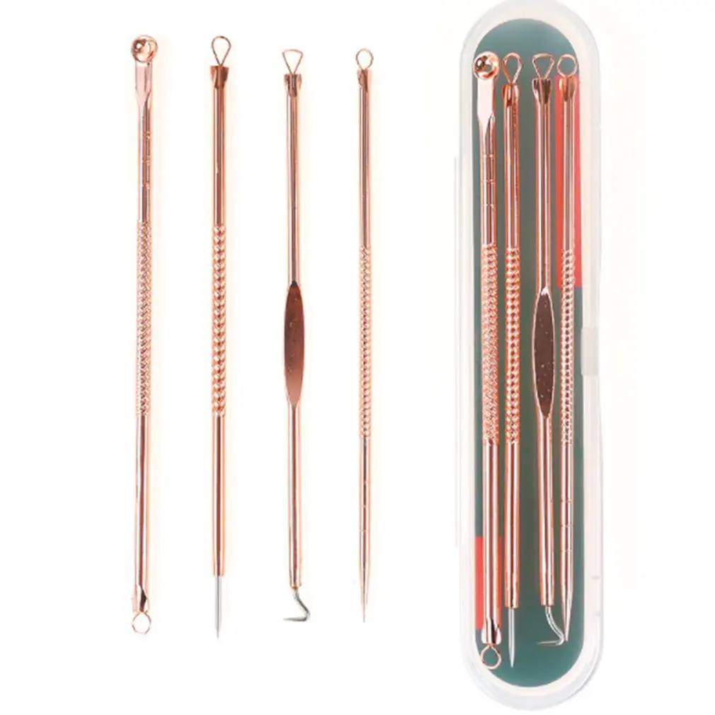 4Pcs/Set Rose Gold Acne Blackhead Removal Needles Pimple Spot Extractor Cleanser Beauty Face Clean Care Tools