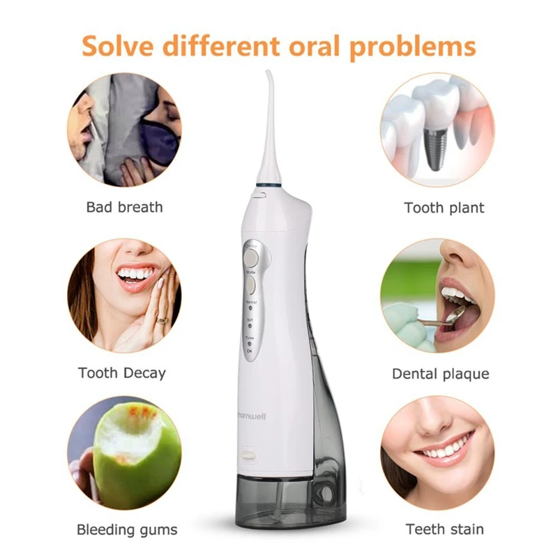 

USB Rechargeable Water Flosser Oral Irrigator Portable Water Jet 200ML Water Tank Waterproof Teeth Cleaner