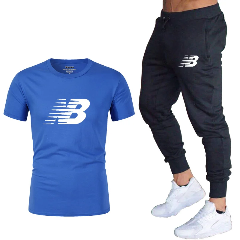 

2021 new summer men's casual suit T-shirt + pants two-piece casual sportswear men's gym brand clothing sportswear