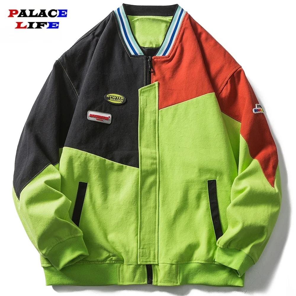 

Baseball Jacket Men Color Block Patchwork Zipper Jackets Coats 2021 Autumn Casual Oversized Outwear Harajuku Hip Hop Streetwear