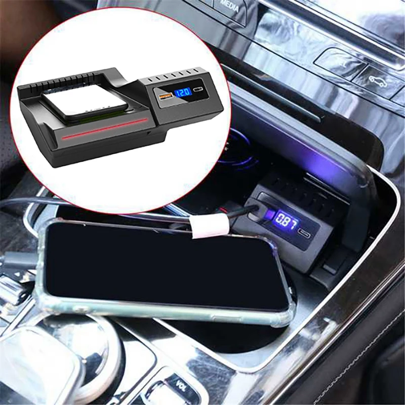 

Car 15W Wireless Charger Phone Panel for Mercedes Benz GLC 2015-2020 QC3.0 USB PD Fast Wireless Charging Pad Holder