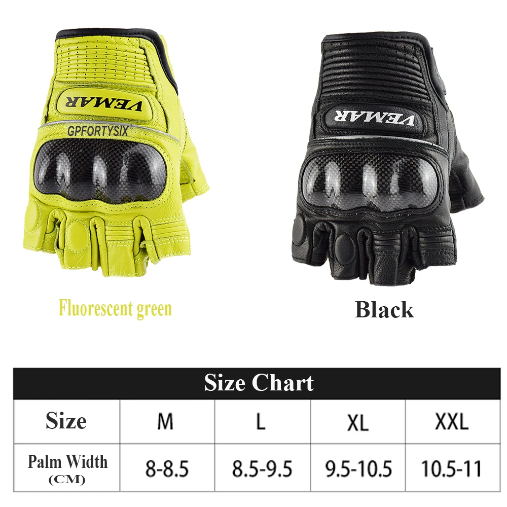 

Summer Motorcycle Half Finger Glove Genuine Leather Motorbike Motocross Moto Hard Fingerless Riding Biker Protective Gear