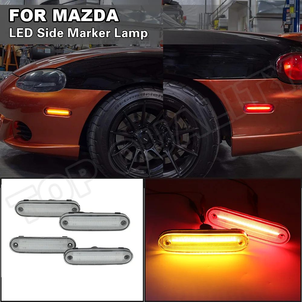 

For Mazda Miata MX-5 NA NB 1990-2005 Clean Lens LED Side Marker Turn Siganl Light Front Amber + Rear Red Lamp 2/4Pcs