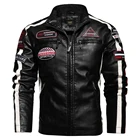 Мужская винтажная мотоциклетная куртка, новая Байкерская кожаная куртка, Мужская куртка-бомбер с вышивкой, зимнее флисовое пальто из искусственной кожи, 2021