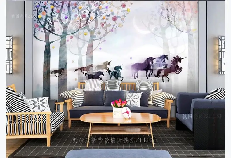 3D Wallpaper flower tree Photo Murals For Living Room Bedroom animal horse Kids silk Waterproof Wall Papers | Обустройство дома