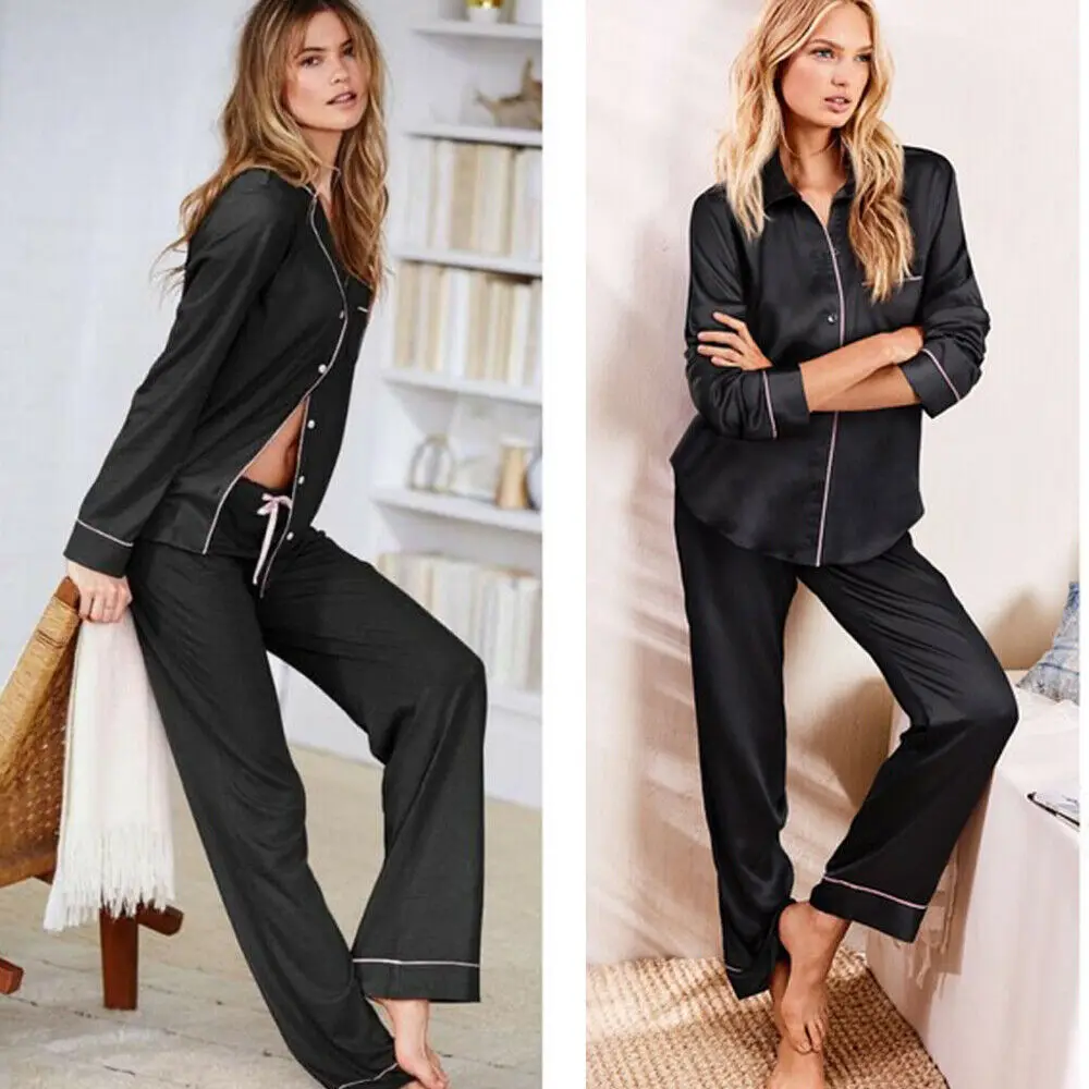 Hirigin Women Girl Silk Satin Pajamas Set Pyjama Sleepwear Nightwear Loungewear Homewear Casual female clothes S-XL soft 100% | Женская