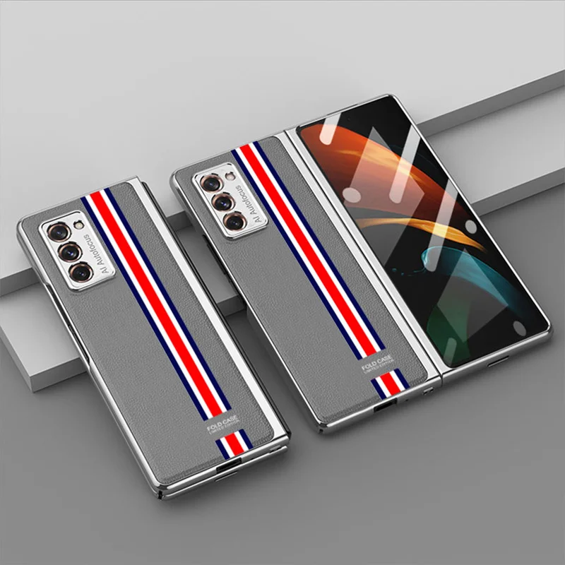 

Двухсторонний чехол с полной защитой для Samsung Galaxy Z Fold 2, чехол с кожаным покрытием, стеклянный жесткий чехол для Samsung Z Fold 2 W21