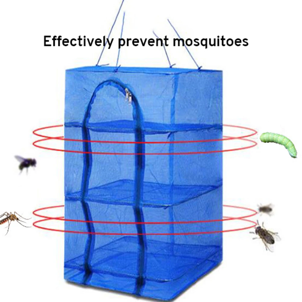 

40x40x66cm Foldable Fishing Net Drying Net Fishing Mesh Hanging Food Folding 3Layer Vegetable Fish Dishes Dryer Rack Accessories
