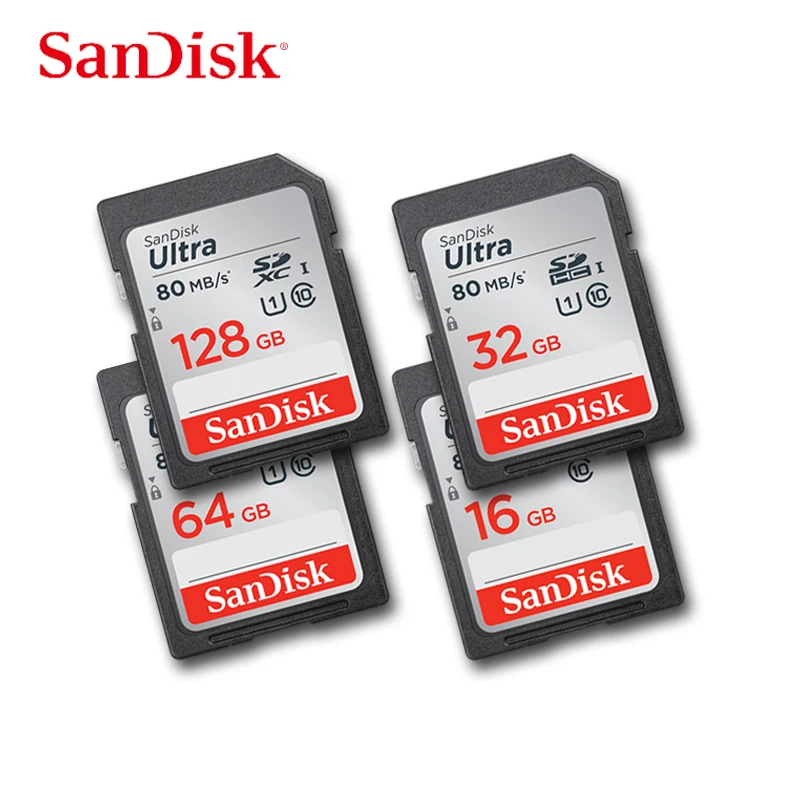 Карта памяти SanDisk Ultra SDHC/SDXC SD класс 10 16 ГБ 32 64 128 C10 UHS-I 80 МБ/с. флеш-карта для камеры Full