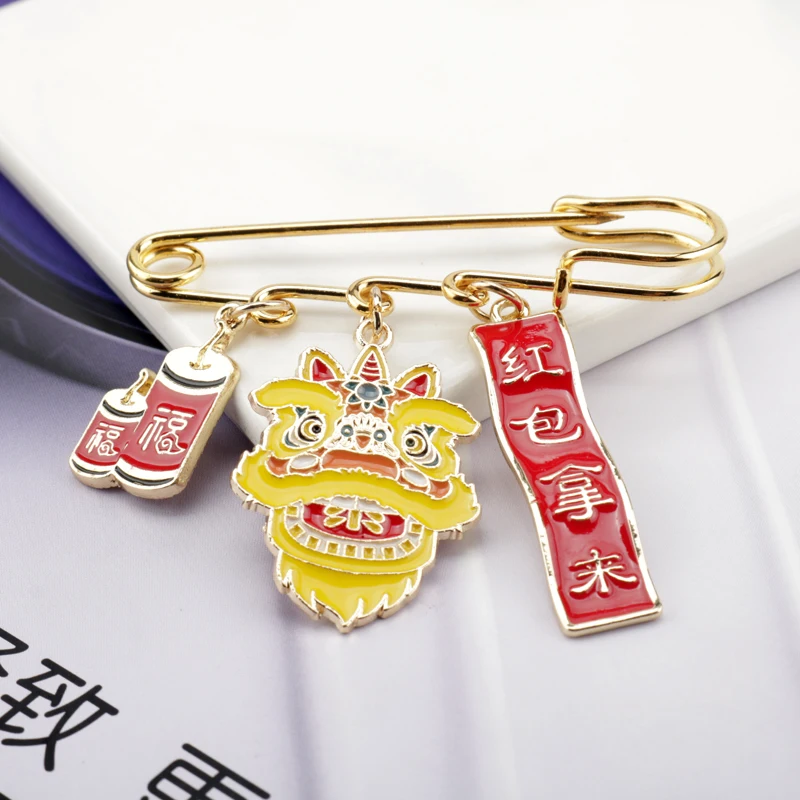 Chinese Style Spring Festival Lion Brooch Lucky Boys/Girls Enamel Lapel Pins New Year Brooches For Kids Christmas Gift |