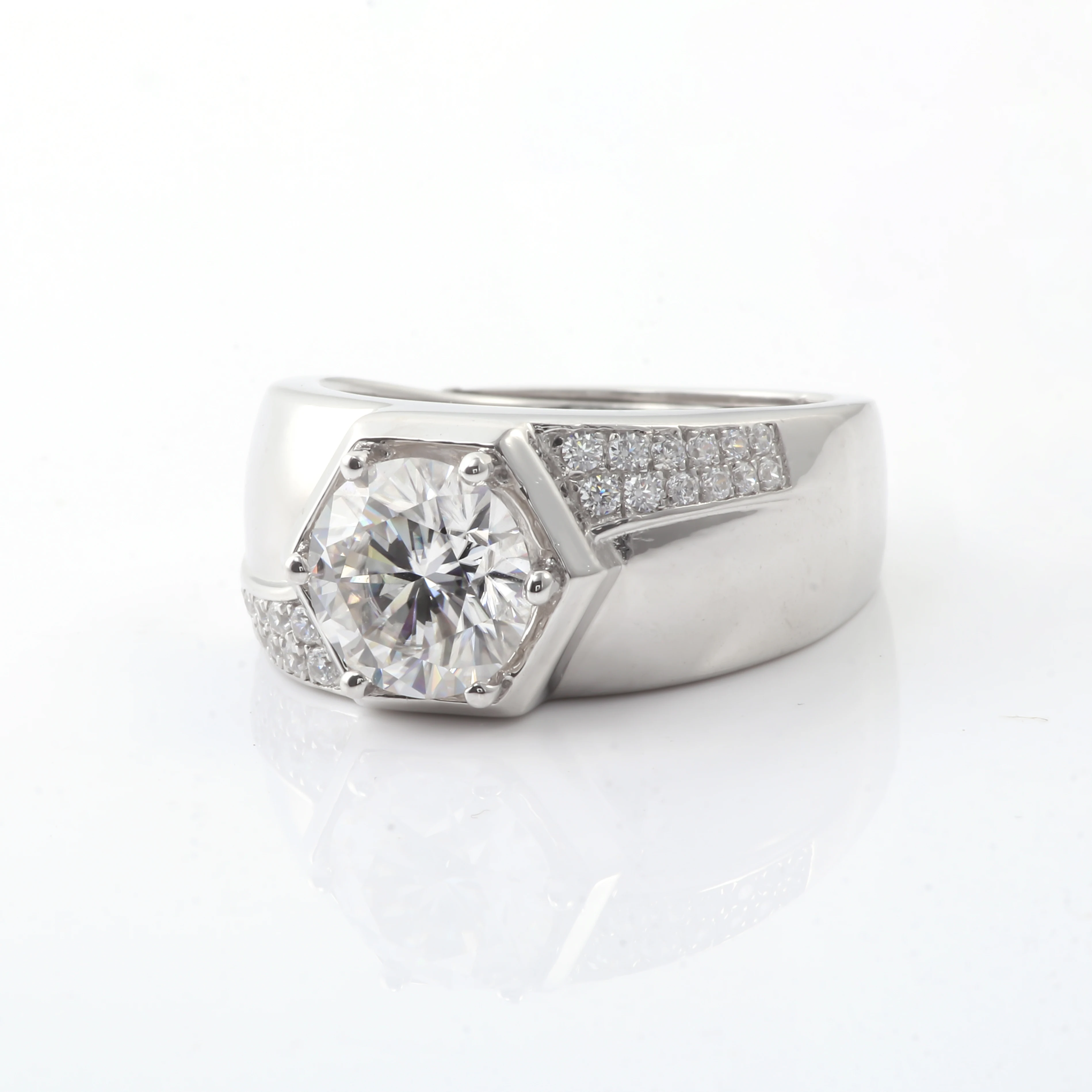 925 стерлингового серебра Для мужчин кольцо 3ct 9 мм круглый Melee Муассанит