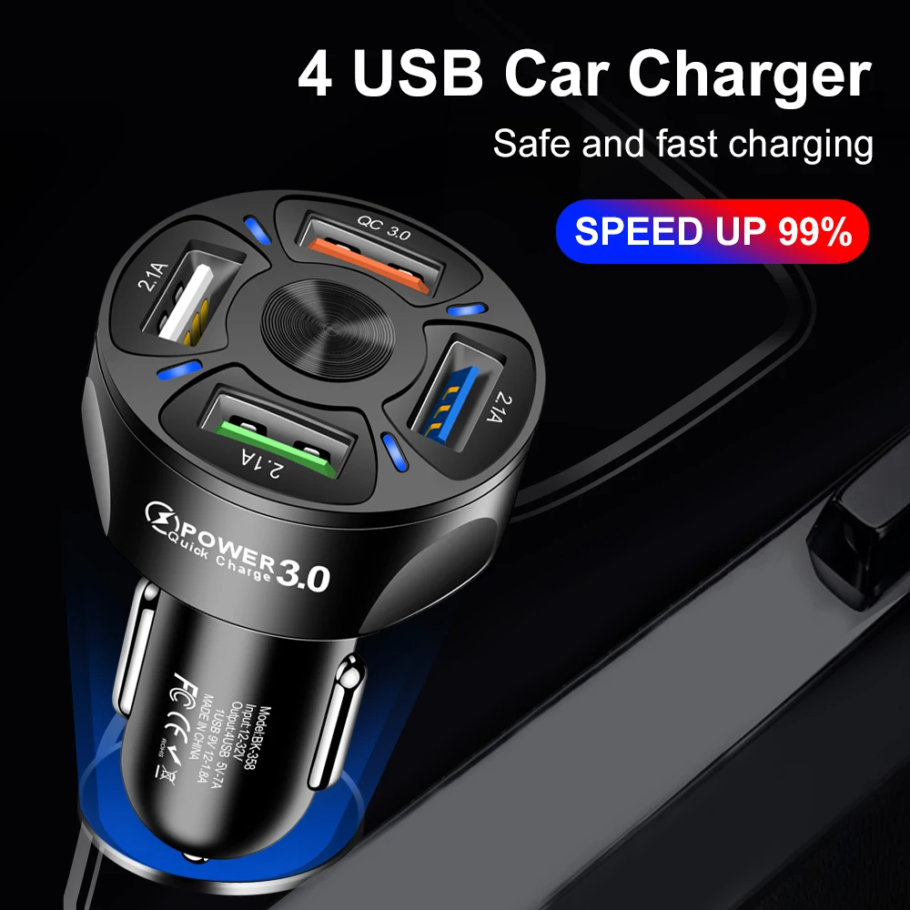 

Car charger 4 Ports USB charger Cigarette Lighter Socket QC 3.0 Charger in Car Adapter Accesso For Samsung Huawei Xiaomi iphone