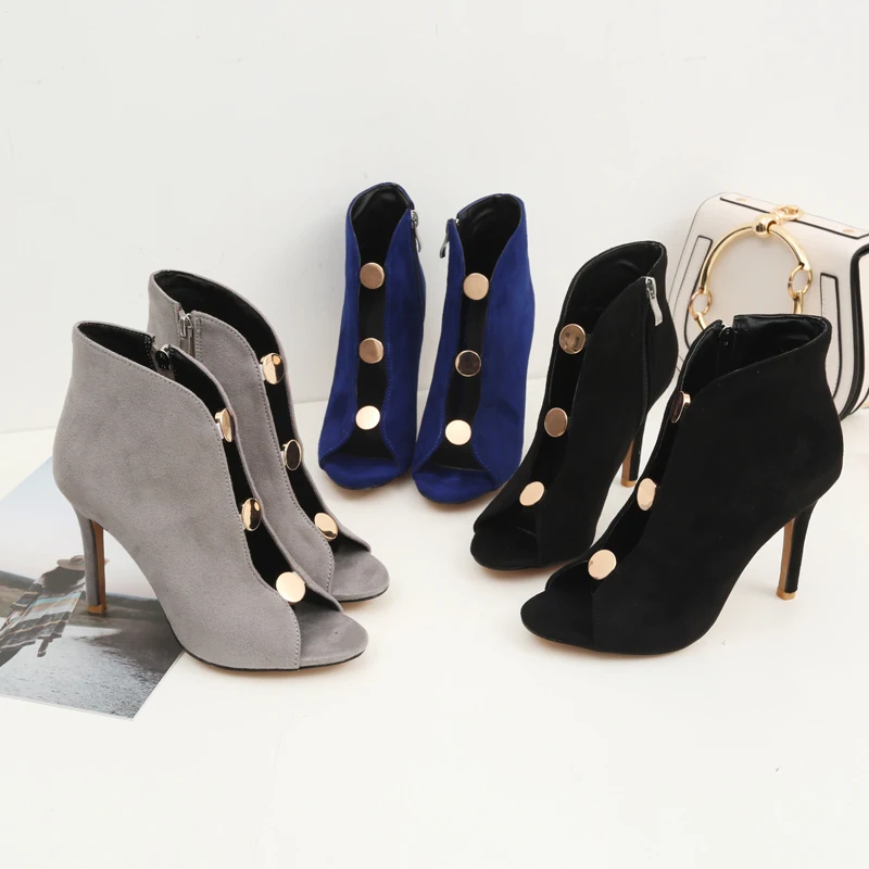 Женские ботильоны из искусственной замши с открытым носком без застежки