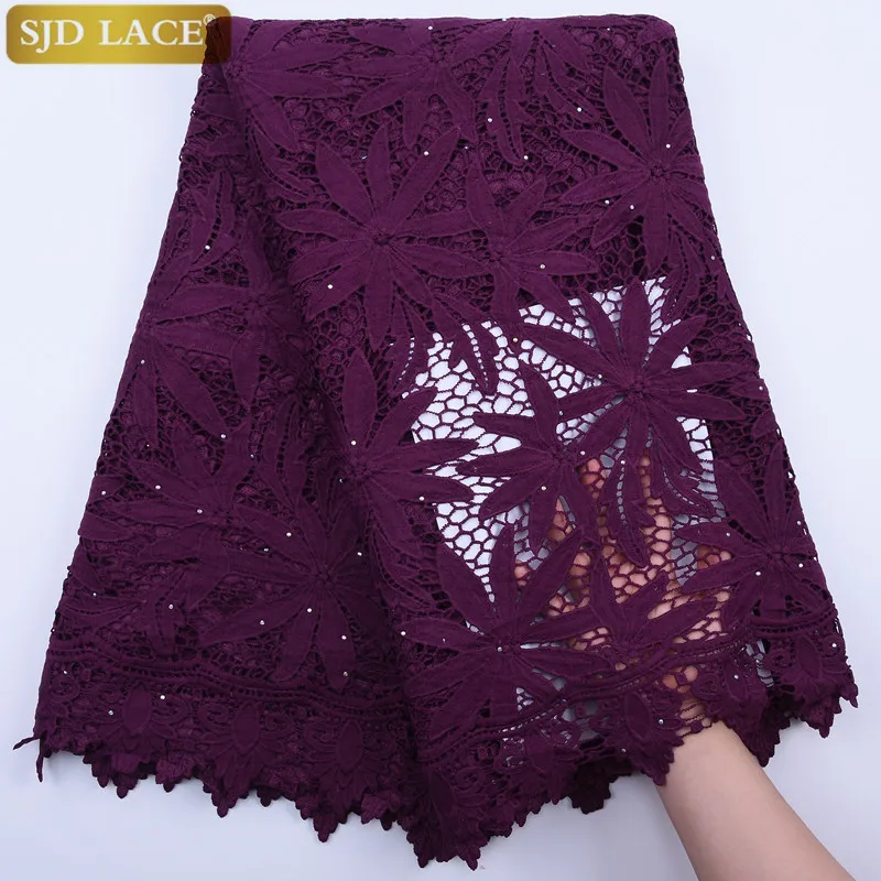 Кружевной шнур SJD африканская французская кружевная ткань с камнями гипюровый