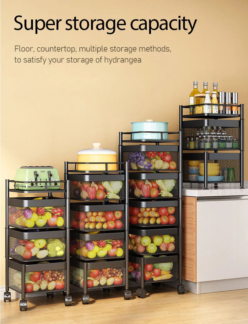 storage rack organizer kitchen trolley cabinet multi layer pot shelf fruit and vegetable rotatable basket kitchen accessries free global shipping